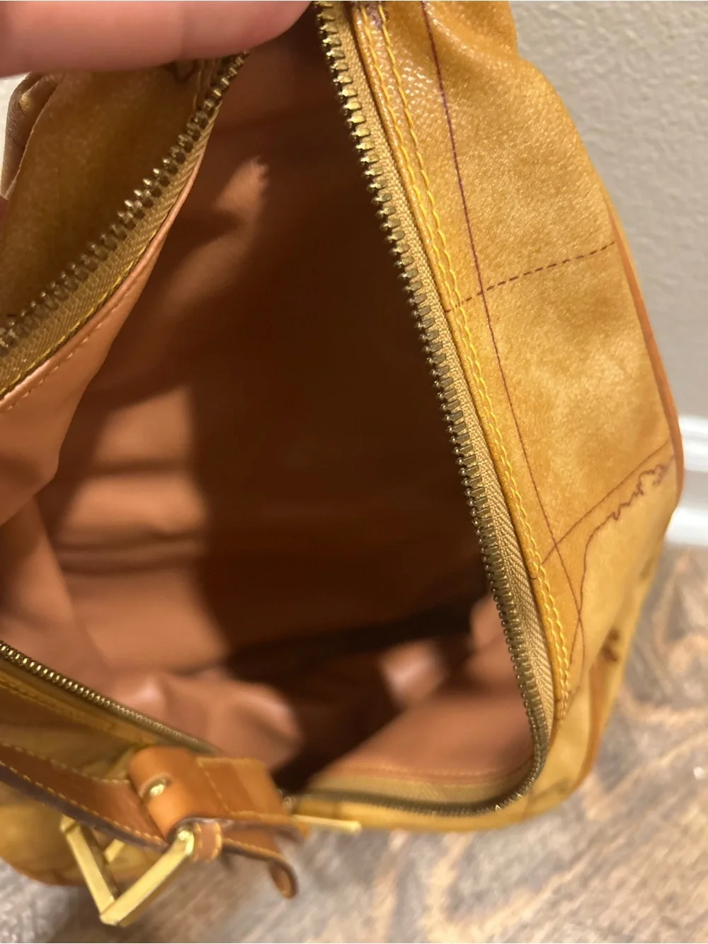 Alviero Martini 1A Classe Geo Map Sling Backpack Tan Coated Canvas Bag